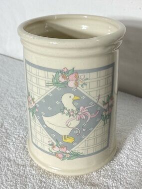 Vintage 80s Country Goose Ceramic Utensil Crock Cottagecore Countrycore Farm